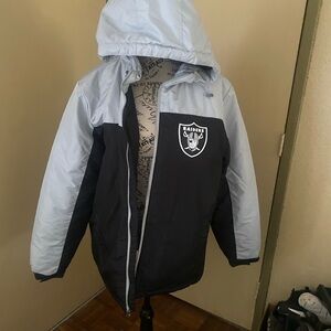 NFL Raiders Black and Light Gray Puffer Jacket
